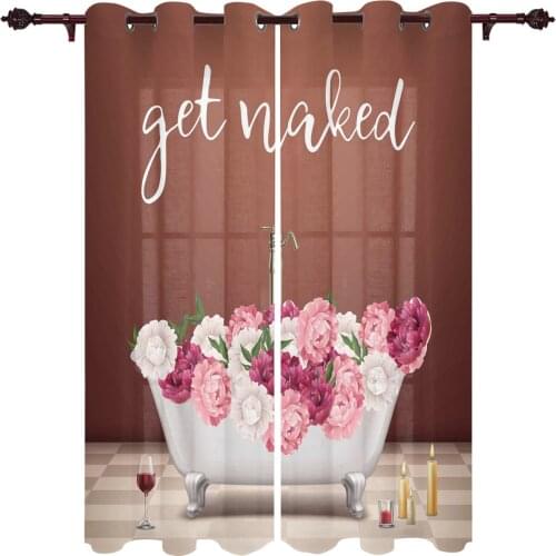 Living Room Curtains Bathtub Flower Red Wine Candle Modern Home Decor Bathroom Kitchen Bedroom Balcony Floor Valance Curtains