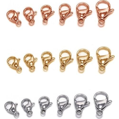 10pcs Stainless Steel Rose Gold/Gold/Steel Color Lobster Clasps Hooks End Clasps Connectors Necklace Bracelet Jewelry Findings