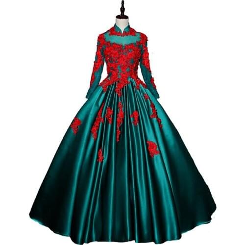 Green and red embroidery cartoon cosplay ball gown Medieval dress Renaissance gown royal dress Victoria dress/princess cosplay
