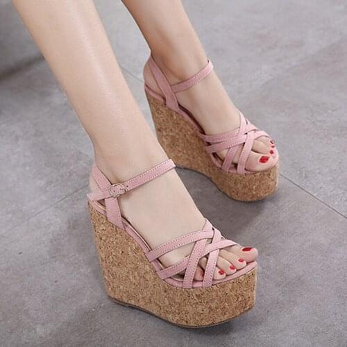 2020 summer new sweet cross with wedge sandals fashion waterproof platform open toe womens high heels