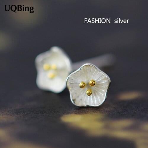 Valentines Day Gifts Pure 925 Silver Stud Earrings Lotus Flowes Sterling Silver Earrings Jewelry