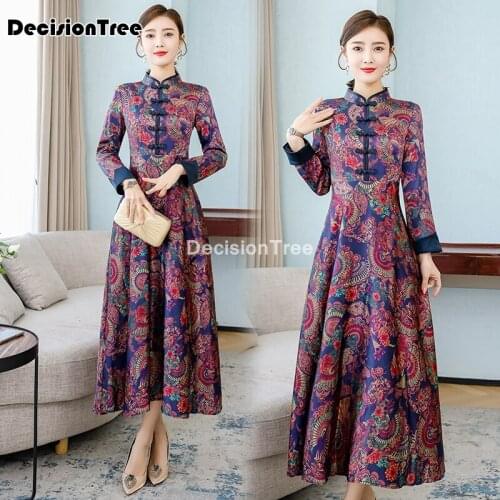 2021 chinese dress party dress oriental mandarin collar qipao lace retro satin dress chinese dress elegant lady party dress