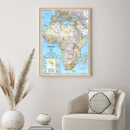 1Piece 1990 Edition Africa Map Unframe Map of The World Canvas Painting Home Decoration Artwork Crafts for Office Living Room
