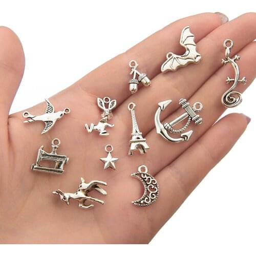 10pcs Antique Mixed Pattern Colour Zinc Alloy Mixed Styles for Women/Girls DIY Charms Pendant Jewelry Makings Accessories
