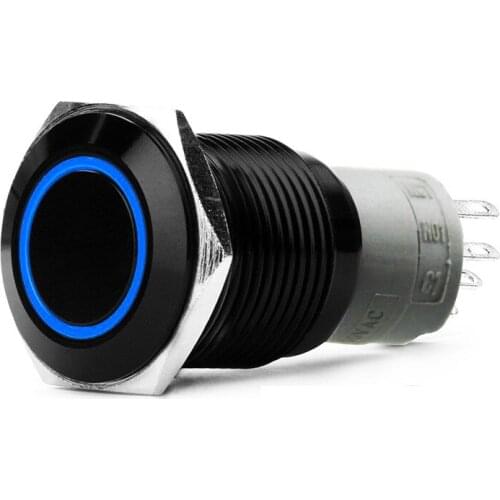 12V 16mm Push Button Switch With Annular Lamp Aluminum Metal Self-locking Waterproof With Red Blue Green LED For Car 5pin Switch