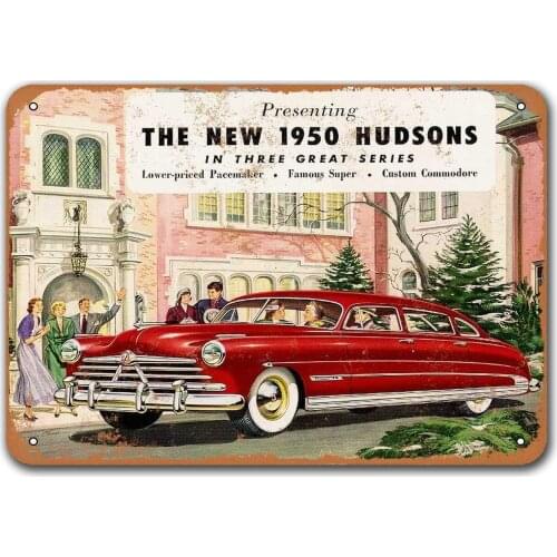 1950 Hudson Vintage Tin Signs Cars, Sisoso Metal Plaques Poster Bar Pub Retro Wall Decor