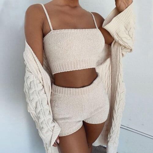 2PCS/Set Women Tracksuit Set Ladies Strapless Wear Cable Knit Crop Top Streetwear Suit Solid Crop Top Shorts Suit Clothes