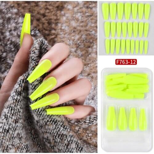 24pcs Long Coffin Fake Nails Ballerina Impress Decoration Faux Ongles Full Cover Artificial Press on Nails with Jelly Sticker