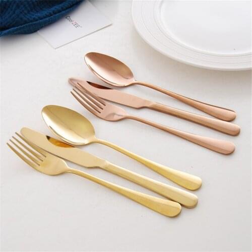 Vintage 304 Stainless Steel Black Rose Gold Blue Cutlery Tableware Set Dinnerware Sets Dinner Knife Fork Teaspoon 3pcs