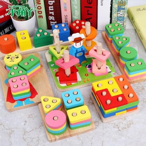 8 styles Educational Toddler Toys Wooden Shape Color Recognition Blocks Preschool Matching and Sorting Geometric Cognitive Toys