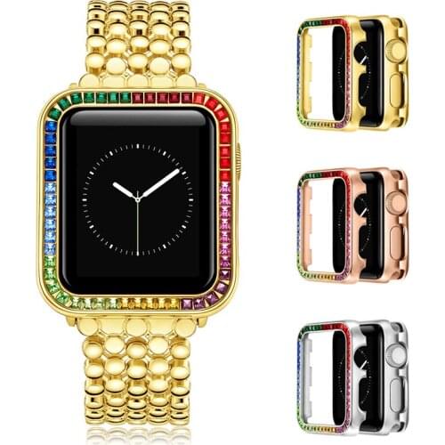 Bling Watch Case Compatible for Apple Watch 44MM 42mm 40mm 38mm Series Colorful Square Diamond for IWatch 6 Se 5 4 Cover Frame