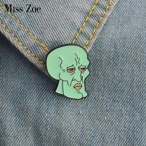 Squidward Enamel pins Cartoon Anime icons Brooch pinback button Denim Jeans Lapel Pin Badge Cartoon Jewelry Gift for Kids
