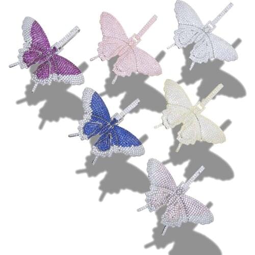 2021 NEW Full Iced Out cz Butterfly Wings Pendant Necklace pink rose Gold Silver Color Hip Hop Charm pendant Jewelry