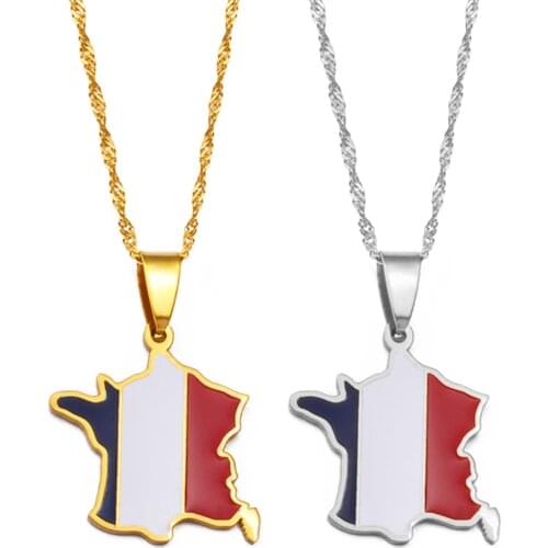Anniyo France Map With Corse Pendant Chains for Women Girl Silver Color/Gold Color Jewelry The French Republic #241521