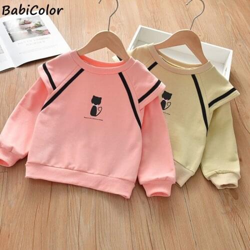 Childre Clothing Cotton Baby Gilrs Sweatshirts For Autumn Kids Clothes Cartoon Kitten Print Little Girls Outerwear Costume 2-6Y