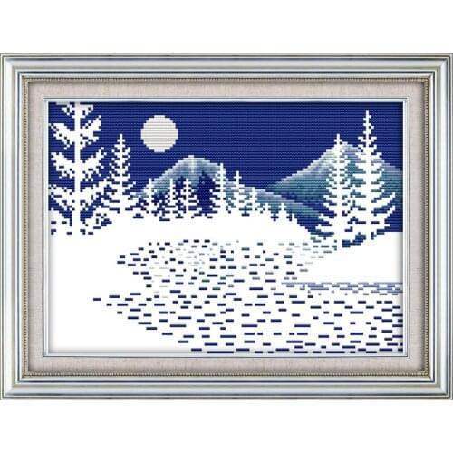 Everlasting Love Winter Night Scene S Ecological Cotton Cross Stitch Kits 11 14CT Stamped DIY Gift New Year Decorations For Home
