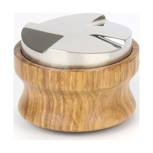 Hot Selling Four-leaf Pulp 58.35mm 304 Stainless Stee Ajustable coffee Tamper Solid Wooden Powder Hammer Coffeeware