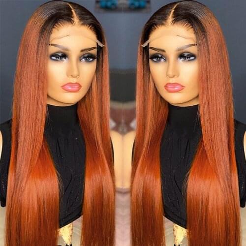 Ginger Orange Lace Front Human Hair Wigs Straight Peruvian Remy Lace Closure Wig For Women Ombre Color T Part Lace Wig Pre Pluck
