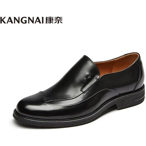 KANGNAI Dress Shoes Men Genuine Leather Round Toe Formal Suit Shoes Black Business Shoes for Man