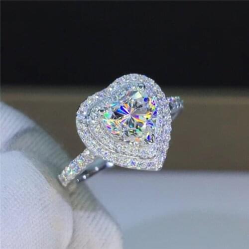 Huitan Heart Cubic Zirconia Rings Classic Women Wedding Jewelry AAA White CZ Simple Elegant Female Engagement Rings High Quality