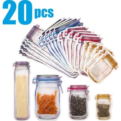 Easy Reusable Mason Jar Bottles Bags Nuts Candy Cookies Bag Seal Fresh Food Storage Bag Snacks Zipper Sealed Kitchen Organizer