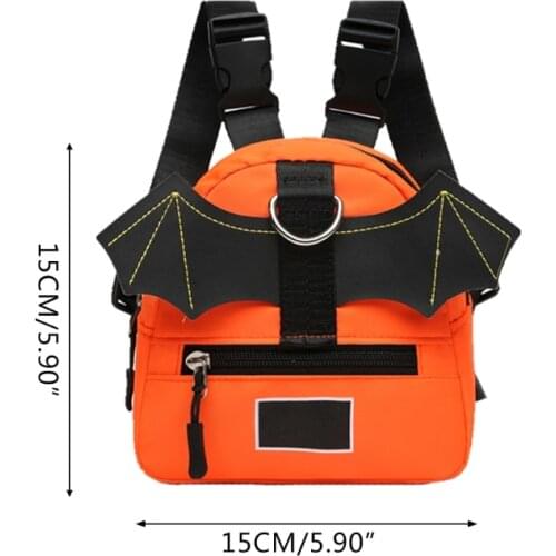 D0LF Summer Canvas Dog Hiking Backpack Harness Cute Bat Wing Small Puppy Saddle Bag Zippered Adjustable Back Pack Vest Pet