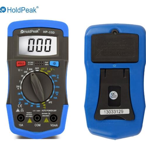Mini Multimeter Multimetro HoldPeak HP-33D Digital Multimeter Ammeter Voltmeter Ohmmeter hFE Current Tester and LCD Backlight