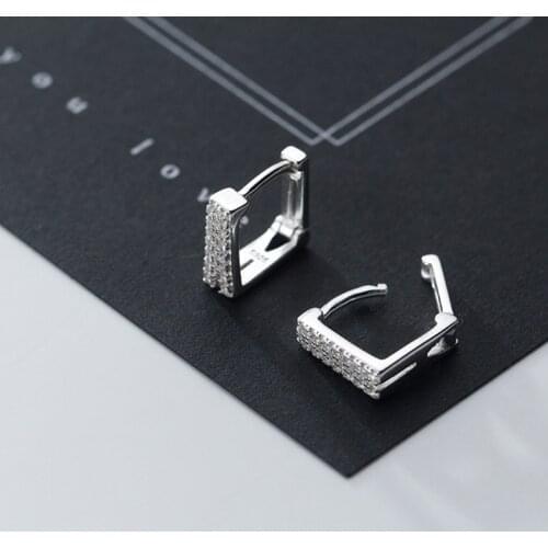 925 Sterling Silver Simple Crystal Square Bead Charm Stud Earrings For Women Girl Elegant Party Jewelry Prevent Allergy eh313