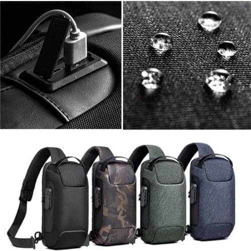 Chest Bag Mens Anti-theft Crossbody Bag Waterproof Oxford Sports Crossbody Bag Mens Chest Bags with USB Password Lock Dropship