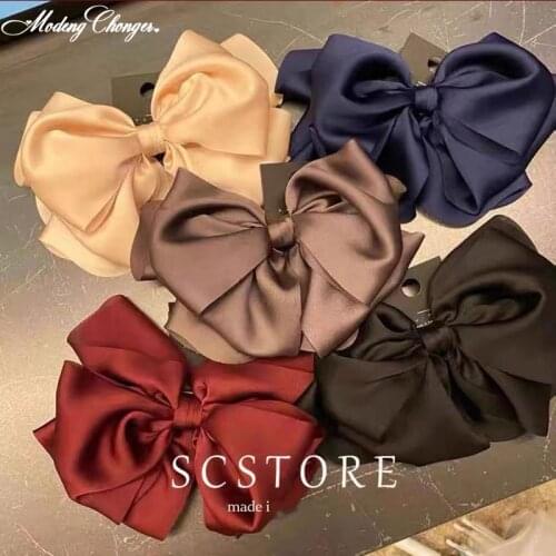 New Fashion Chiffon Bowknot Hair Clips For Women Girls Hand Tie Large Pigtail Bows Hairpin Satin Elegant Headwear Accessoires