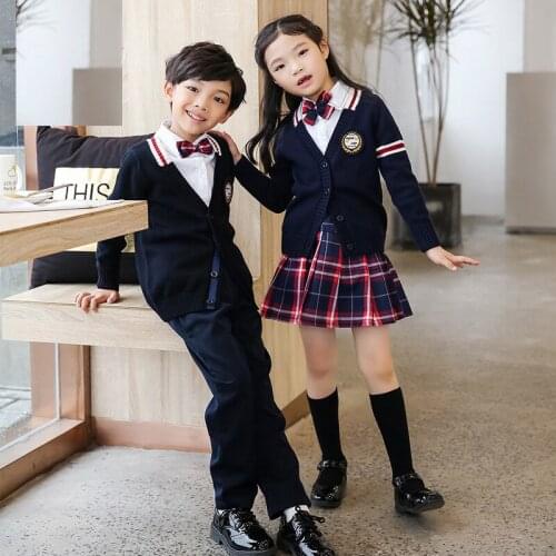 Autumn Children School Uniform Boys And Girls Student School Dresses Sweater Jacket Coat Top Pants Pleated Skirt Sets For Kids