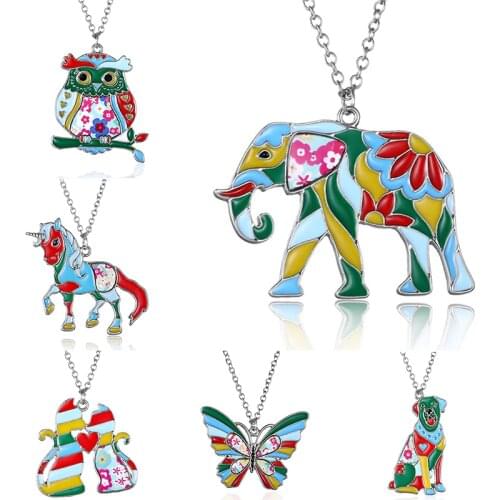 New Kids Colorful Cute Animal Pendant Necklace For Women Butterfly Dog Cat Elephant Fashion Choker Charm Jewelry Girl Gift