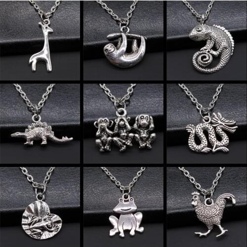 Fashion Simple Animal Necklace Gift Deer Dragon Frog Cock Moneky Lizard Sloth Dinosaur Pendant Necklace For Boys Girls
