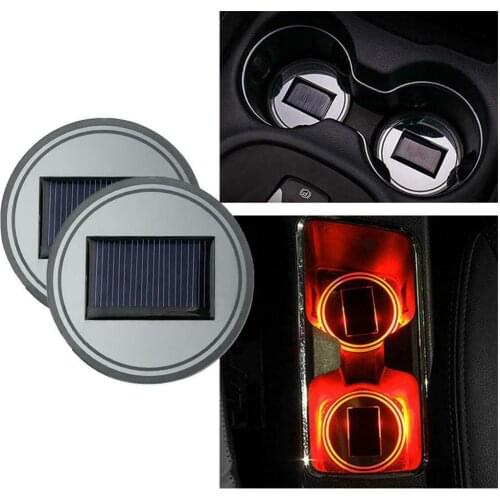 Pair Interior Atmosphere Light Luminous Mat Red LED Car Boat Coaster Truck Trailer Solar Cup Holder Pad RV Camper Accessories
