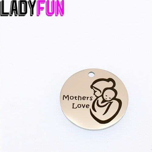 Mothers Love Charm Stainless Steel Mother Child Charms Laser Your Logo Diy Pendant High Polish Mirror Jewelry Charm 20mm 10pcs
