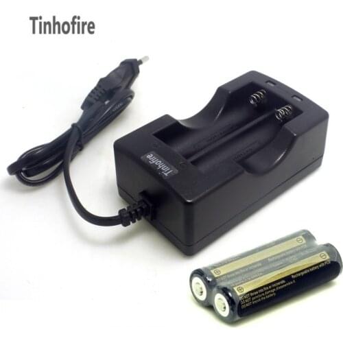 Tinhofire 2PCS 3.7V 18650 battery And 1PC Dual Battery Wired EU US Charger