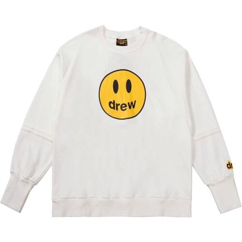 DREW Sweater Hoodie 100% Cotton Long Sleeve Cotton Men O-neck Male Womens High Quality Tops HOUSE JUSTIN Brand Smiley