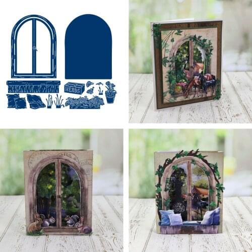 Windows and potted plants Metal Cutting Die Scrapbook Embossed Paper Card Album Craft Template Cut Die Stencils New 2021 Arrive