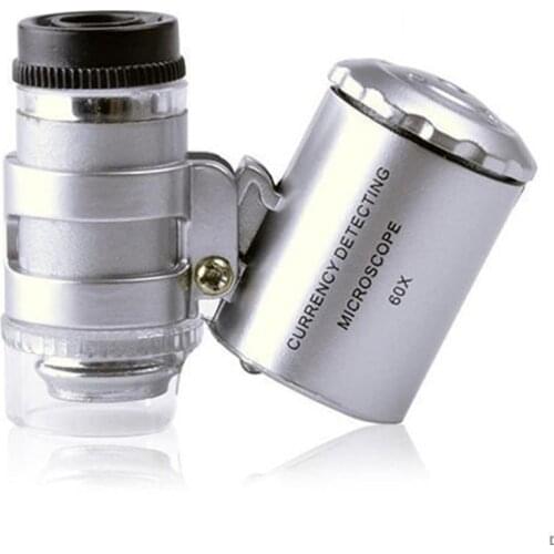 W3JA Mini 60X Magnifier Microscope UV Jeweler Loupe currency Detector with LED Light