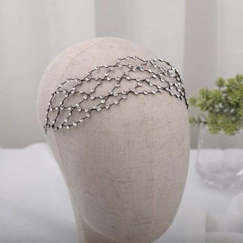 Simple fashion Rhinestone crystal mesh hair band hand-woven bride Yarn Lace Wide Headband Headwear wedding hair accessories