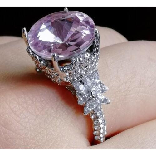 Womens Statement Ring Fashion White / Pink Crystal Rhinestone Womens Ring Accessories Wedding Bridal Flower Ring Jewelry Gift