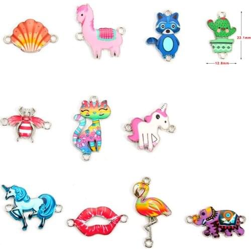 10 Pcs Random Color Lovely Cartoon Animal Elephant Unicorn Flamingo Enamel Alloy Connectors Necklace Pendant For Kid Jewelry
