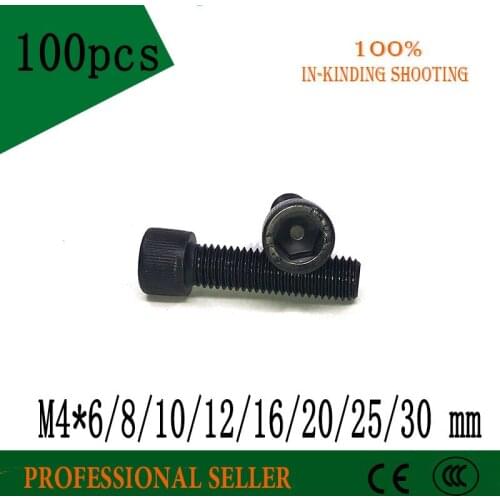100Pcs M4*6/8/10/12/16/20/25/30mm DIN912 high strength Alloy Black Steel Hexagon Socket Head Cap Furniture Screws