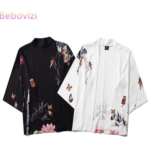 2020 White Black Japanese Harajuku Kimono Cosplay Fashion Male and Women Cardigan Blouse Top Chinese Style Street Asian Clothes