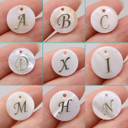 26 Capital Letter Drilled Seashell Pendants Natural Shell with Gold Alphabet Charms for Earrings Necklace Jewelry Making