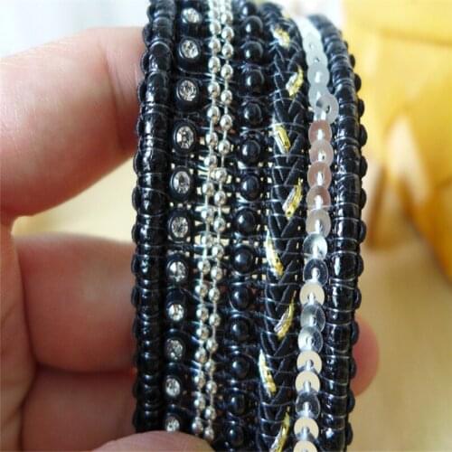 3 Yards Black Pearl Beaded Lace Trim Braided Sequins Lace For Costume Decoration Sewing Accessories