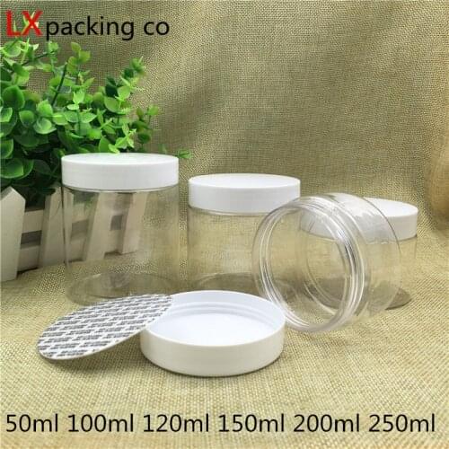 30PCS Free Shipping 50ML 80ML 100ML150ML 200ML 250ML Clear Plastic Packaging Bottles Empty Spice Container Wedding Candy Bank