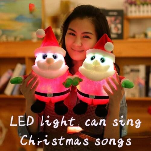 30CM Light Up LED Sing A Christmas Song Colorful Glowing Luminous Plush Santa Claus Stuffed Doll Toys Lovely Gifts for Kids