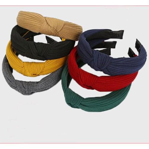 5 Pure Colors Elastic Hair Knotted Hair Band Headband For Women Headwear