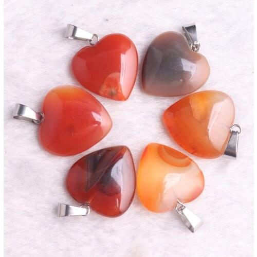50pcs Carnelian Heart Red Agates Pendant Necklace Natural Stone Quartz Cornalina Erengy Healing Pendulum Reiki Chakra Pendulo